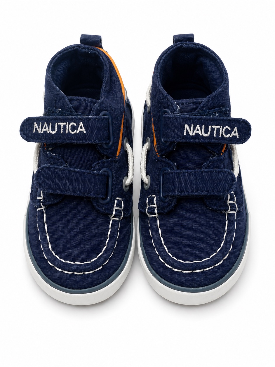 Nautica Kids Navy Canvas Moccasins With White Stitching